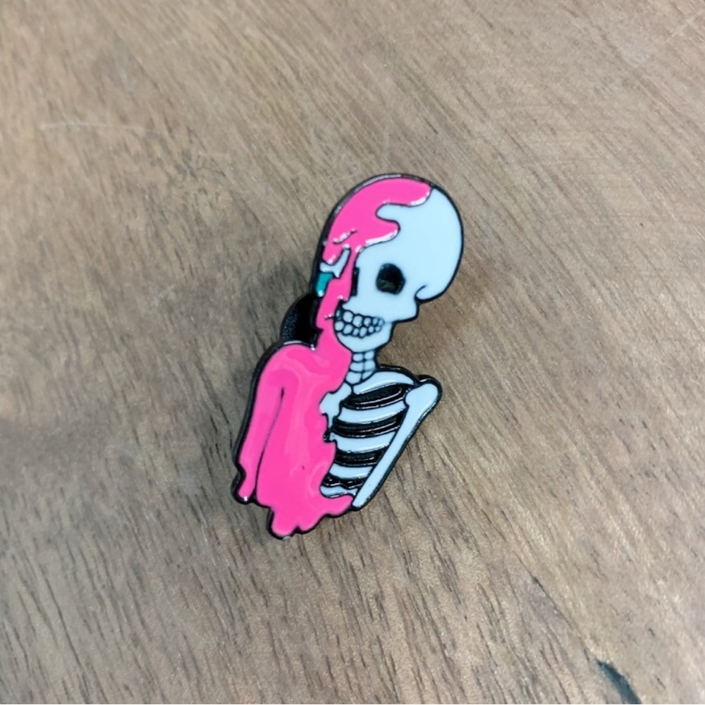 Pink and White Skeleton Enamel Pin